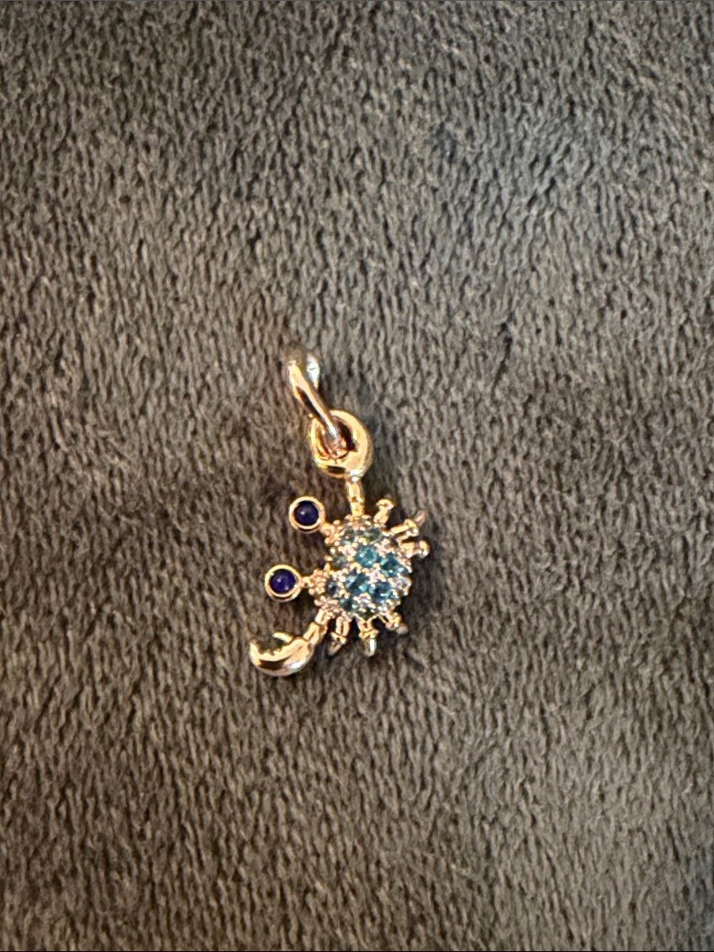 Pandora Gold Crab Charm with Light Blue and Dark Blue Stones